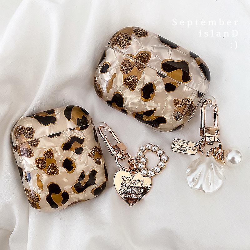 Shell Leopard Print Auricular Case para Airpods Pro Funda protectora Apple Bluetooth Headset Cover con cordón