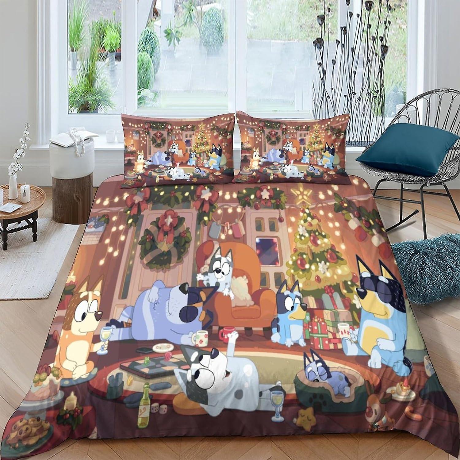 Bluey3D Effekt Täcke Täcke För Barn Och Vuxna Tryckt Microfiber Bluey Påslakan Set med Örngott Täcke Sängkläder Set med dragkedja Closu