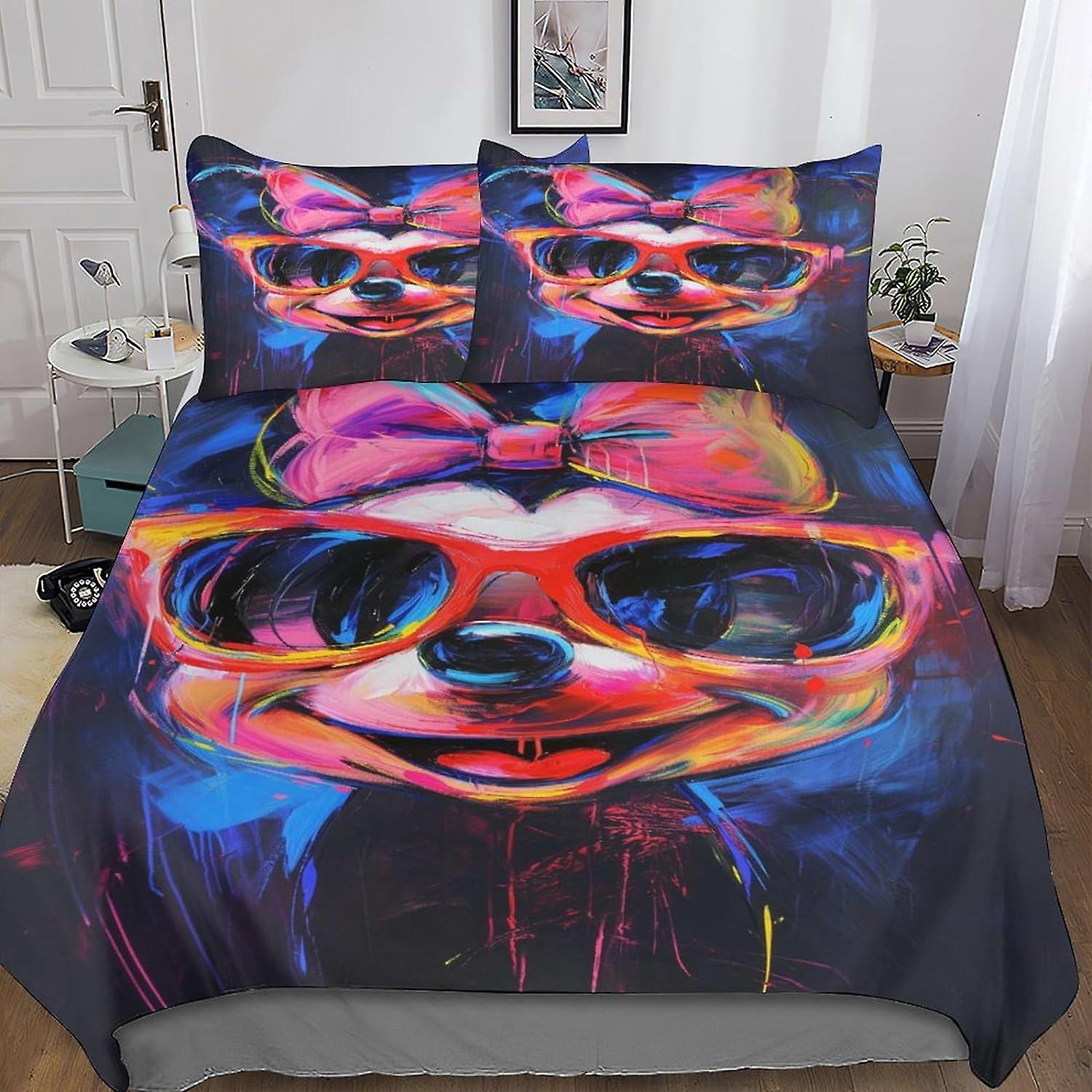 DSJackson Mickey Mouse Vibrant 3D Print Duvet Cover Set with Hidden Zipper Closure - Microfiber Cartoon Bedding Set with Pillowcases - Perfect for Boy