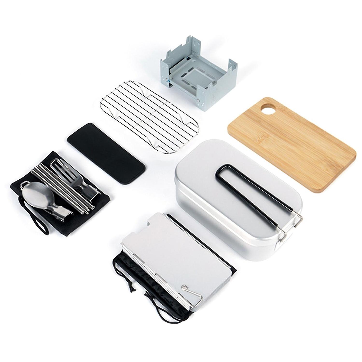 Lunch Box Mini Cutting Board Combo Set with Mini Folding Stove Steaming Rack Folding Windshield Fork