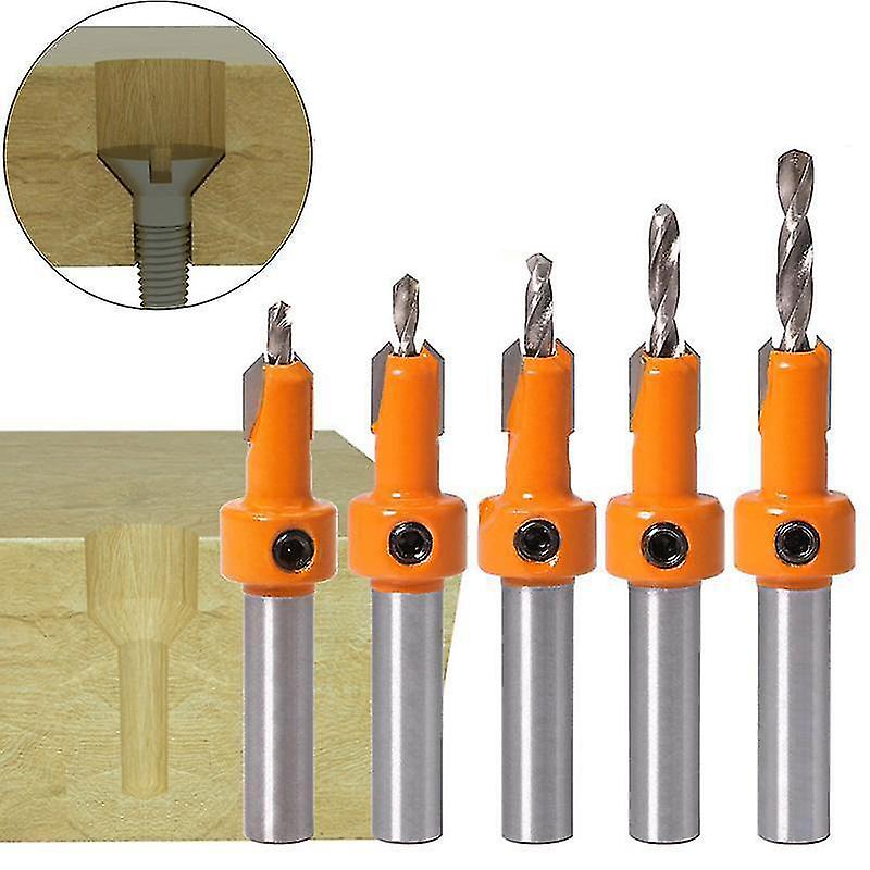 5pcs 10mm Holes Pilot Shank Bit Hss Woodworking Countersink Set Screw Hex Drill