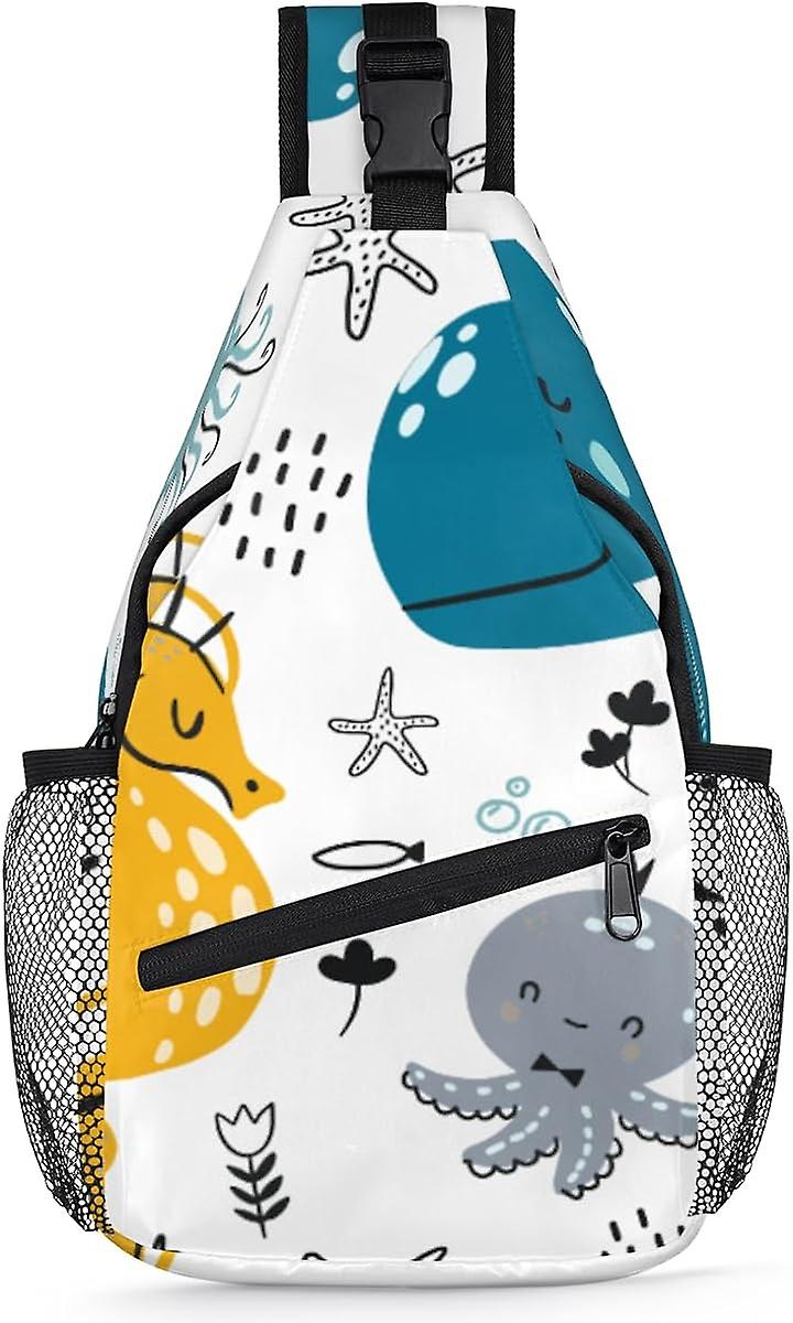 AQ00527 Seahorse Octopus Jellyfish Sling Backpack Ocean Crossbody τσάντα πολλαπλών χρήσεων τσάντα crossbody Travel Hiking Chest Τσάντα Casual Day Bag, A