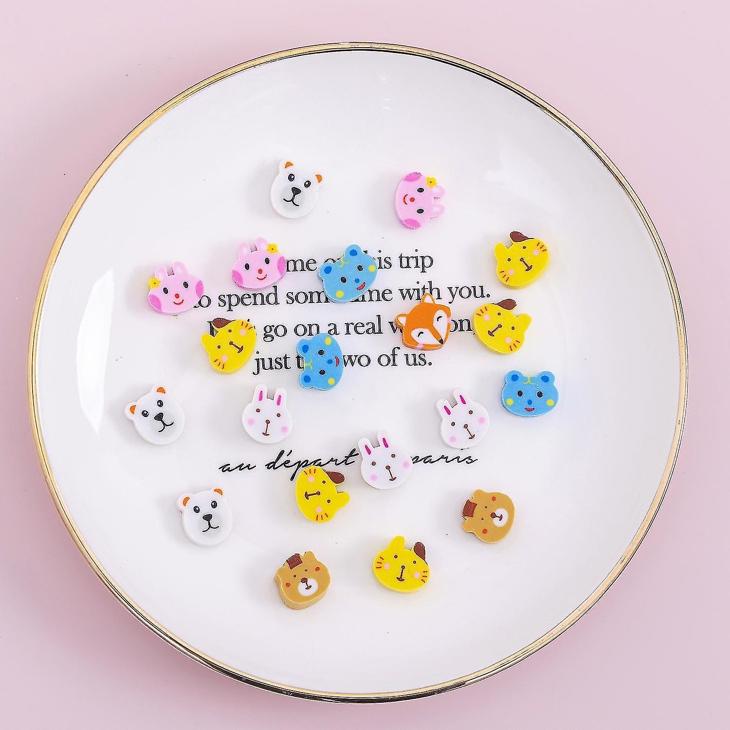 Set of 100 mini erasers (Animals) with a cute design and classic shapes