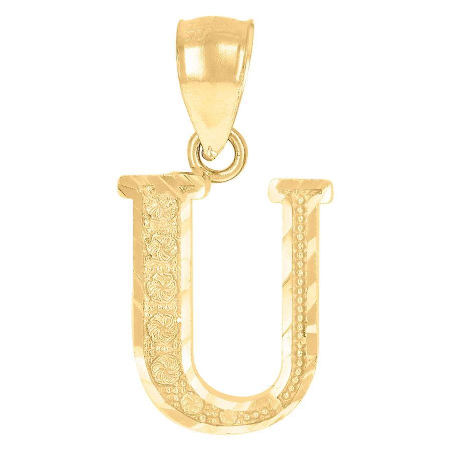 10Kイエローゴールドユニセックス文字名パーソナライズされたモノグラムイニシャルUアルファベットチャームペンダントネックレス21x10.9mmワイドペンダン