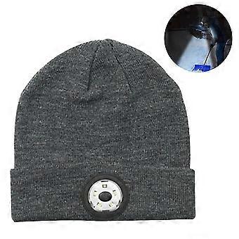 1 stk Bluetooth Beanie med lys, opgraderet musik Strikket hue med headset, LED hat til løb, vandreture, mørkegrå
