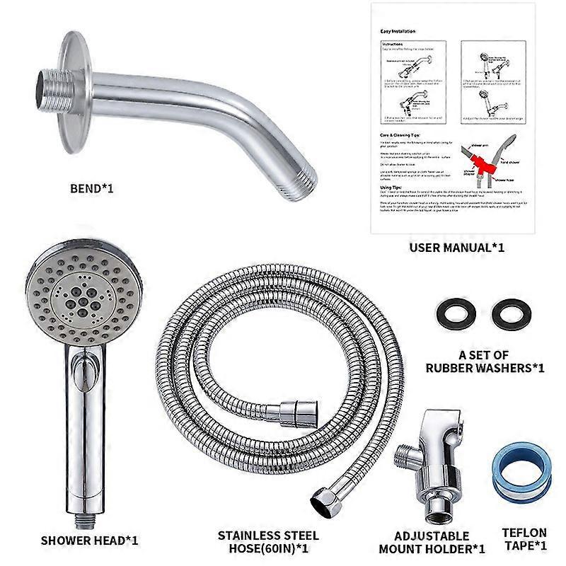 Hand Shower Set with Rain Shower Button, One Button Water Stop, Pressurized Shower Head for Bathroom, Five Function Shower Head