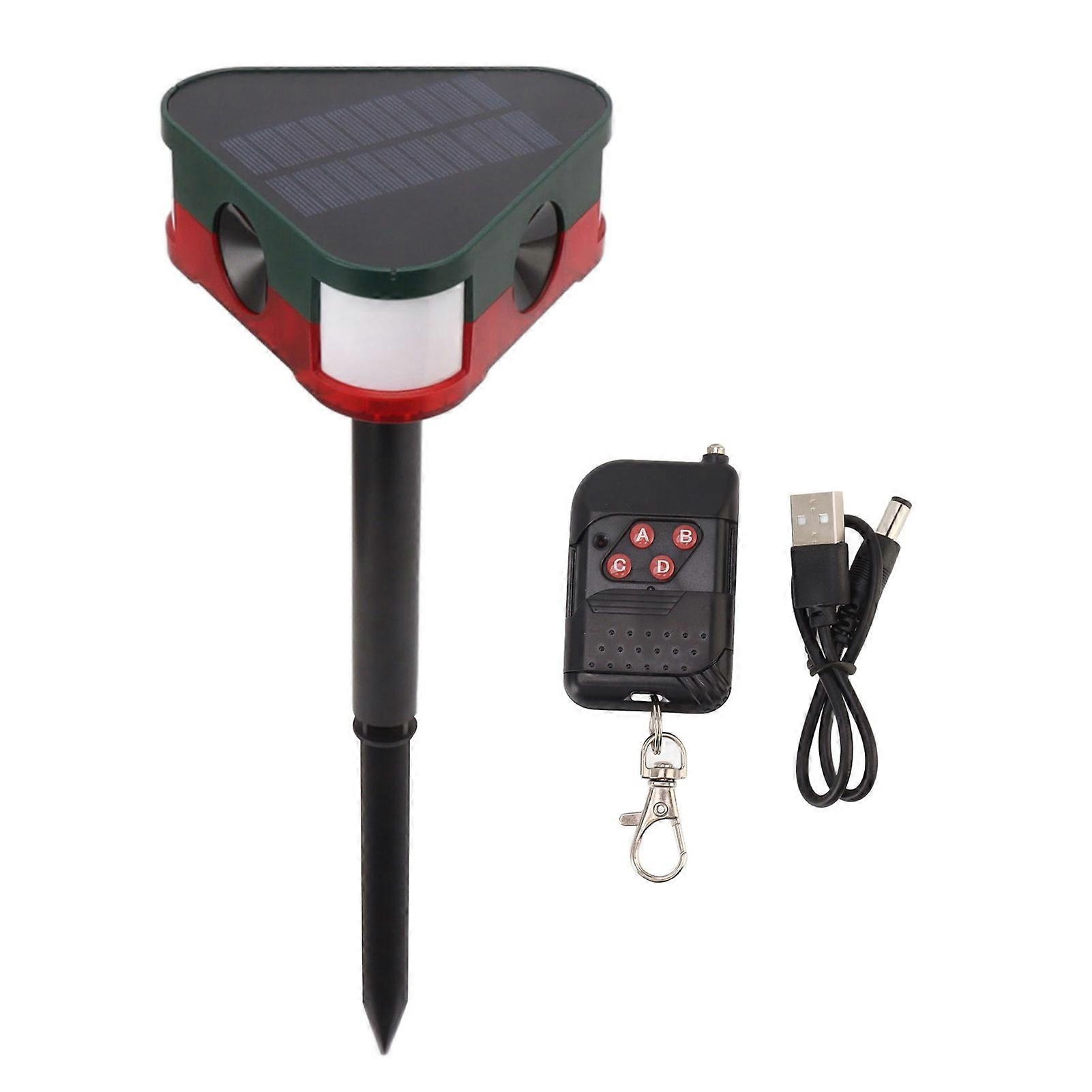 Solar Animal Repeller Alarm Long Range Sound Light Outdoor Infrared Sensor Alarm with Remote Control for Orchard 1W 5V NO.1434