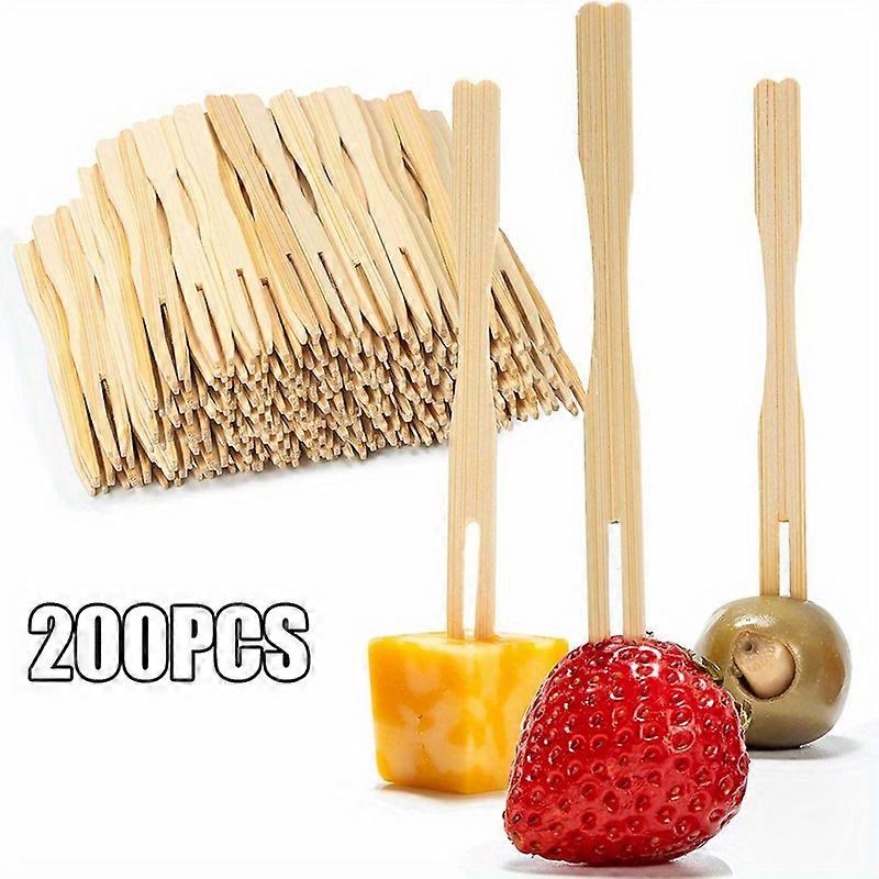 200pcs, πιρούνια ορεκτικών μπαμπού, πιρούνι μπαμπού μίας χρήσης 3.4 "για αλλαντικά, μίνι πιρούνια για ορεκτικά, πιρούνια κοκτέιλ για γάμους, μικρό ορεκτικό P