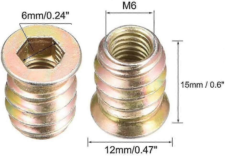 Sockets Screw M6 Screw Inserts Furniture Hexagon Socket Hex Drive Nut Wood Furniture Insert Nuts Assortment Tool Kit (m6 *15mm), 50 Pcs