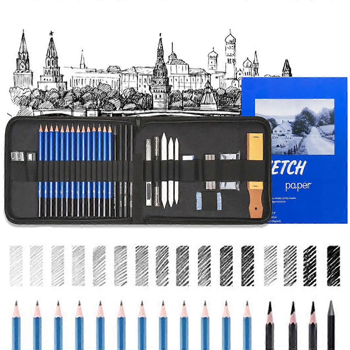 35pcs Drawing and Sketching Pencil Set,  Sketch Pencils Set in Zipper Carry Case, Art Supplies Drawing Kit