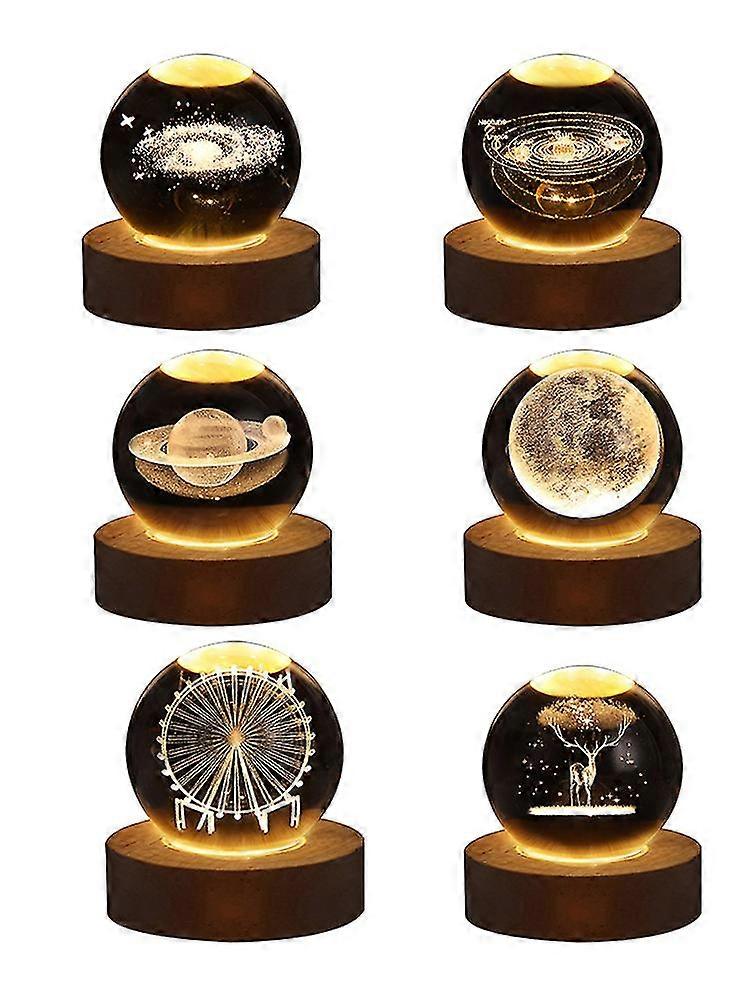 זוהר כדור בדולח פלנטרי אורות לילה אורות הלילה USB כוח חם ליד המיטה אור חג המולד מנורת שולחן גלובוס עם בסיס עץ