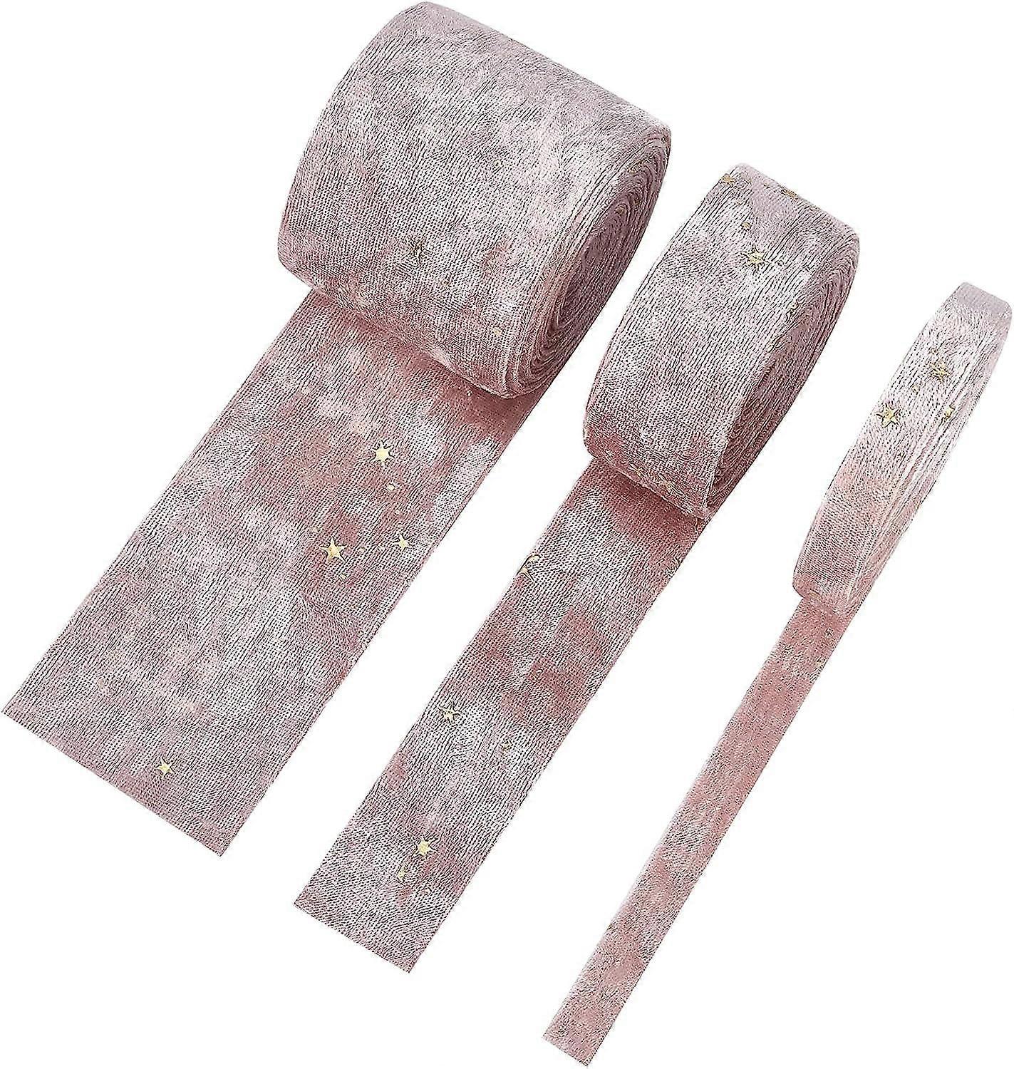 6.6 Yards 3 Sizes Velvet Ribbons with Star Pattern Rose Double Faced Velvet Ribbon