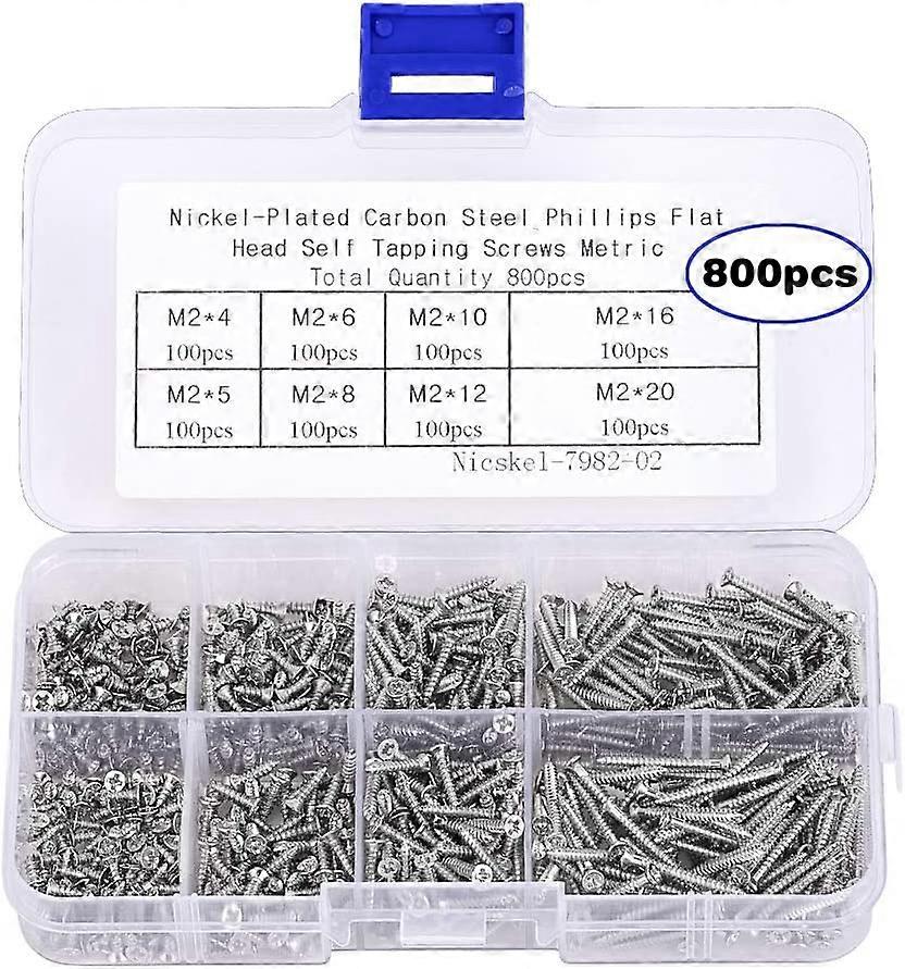 800Pcs Small M2 Self-Tapping Screws Assortment Kit, Countersunk Phillips Flat He