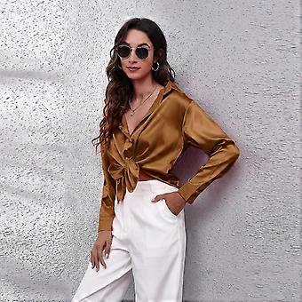 Blouse Femme En Viscose - Manches Longues, Style Décontracté | Haut En Lin Coton, Marron Foncé