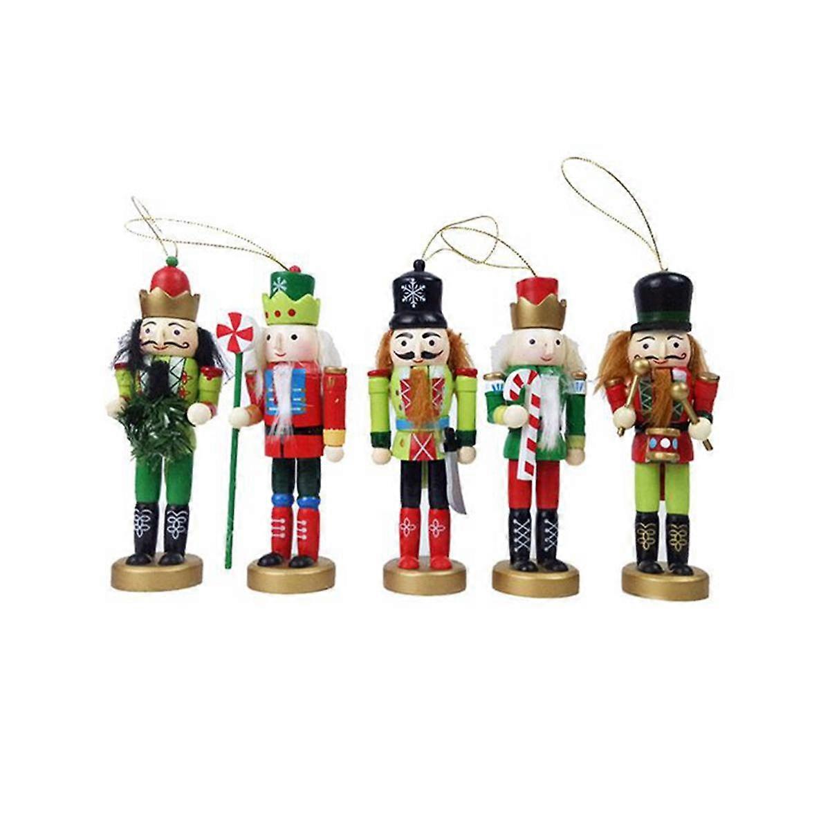 5Pcs 12cm Nutcracker Christmas Ornament Puppet Christmas Figure Ornament Desk Decoratio