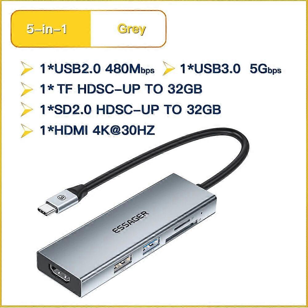 Essager 5 in 1 USB Tipo C HUB USB C a HDMI compatibile USB 3.0 2.0 SD TF Card Reader Per Computer Portatile Dock Station Splitter