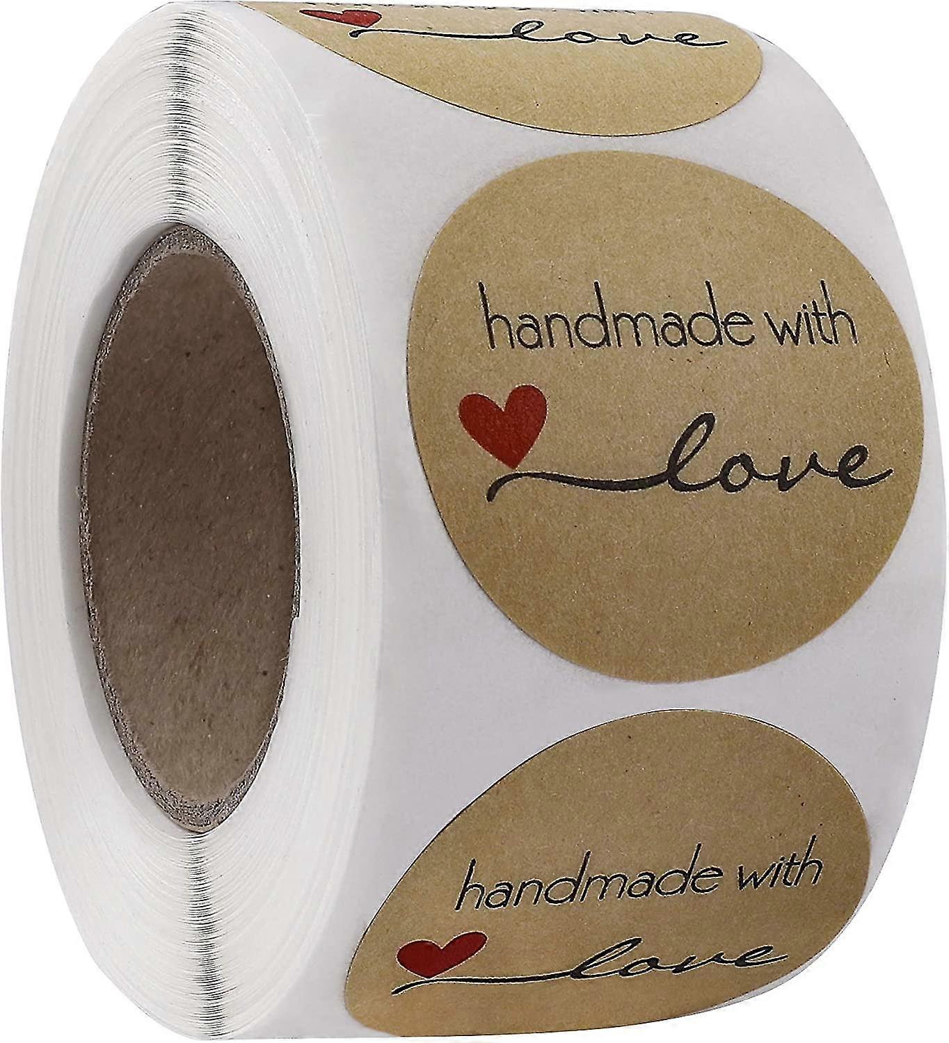 kraft paper stickers "handmade with love" 2.5cm round adhesive label roll kraft handmade with love sticker label for diy baking scrapbooking gift deco