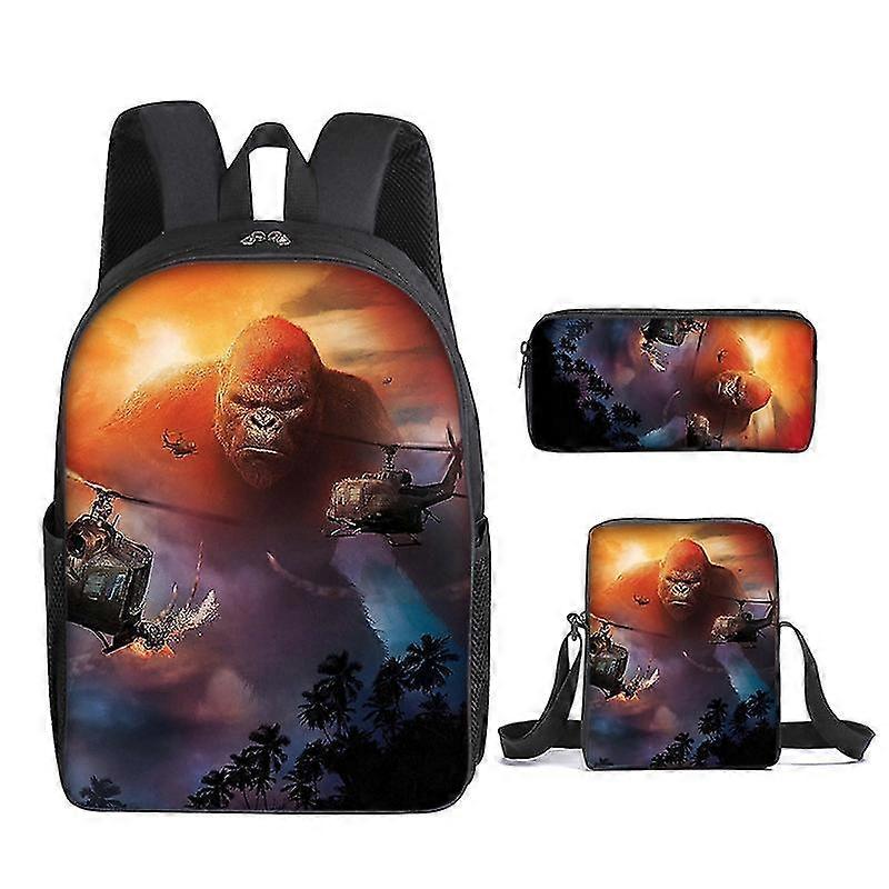 Regalo per bambini Godzilla Vs. King Kong School Bag Zaino a tre pezzi + cartella + astuccio per matite#2