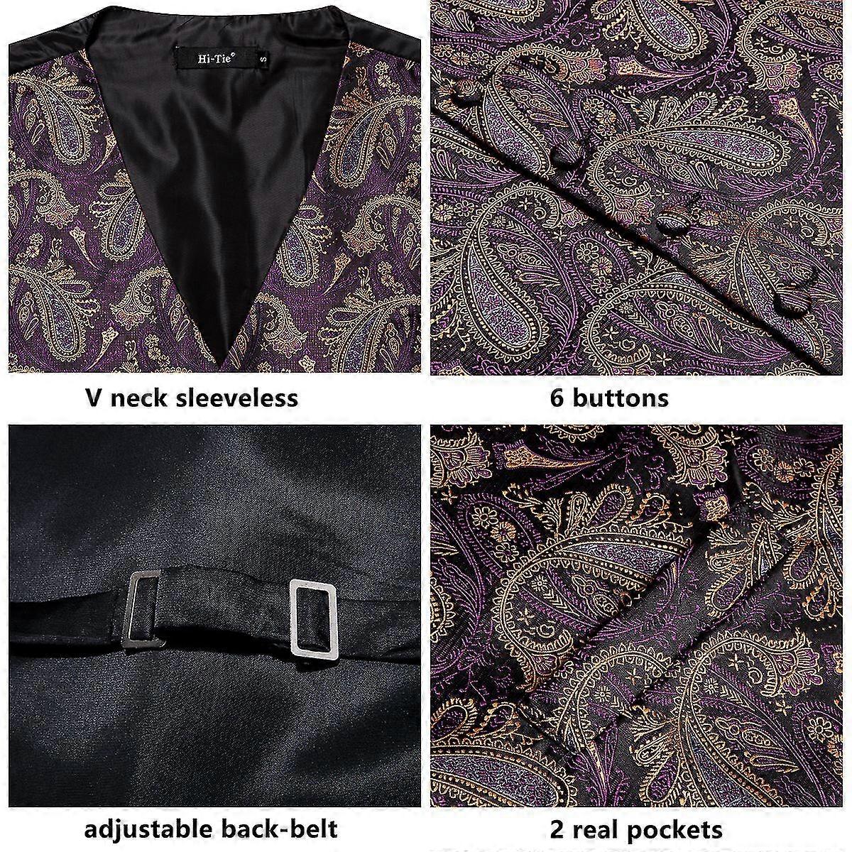 Men's Purple V Neck 4PC Waistcoat ~ Waist coat & Tie & Bow