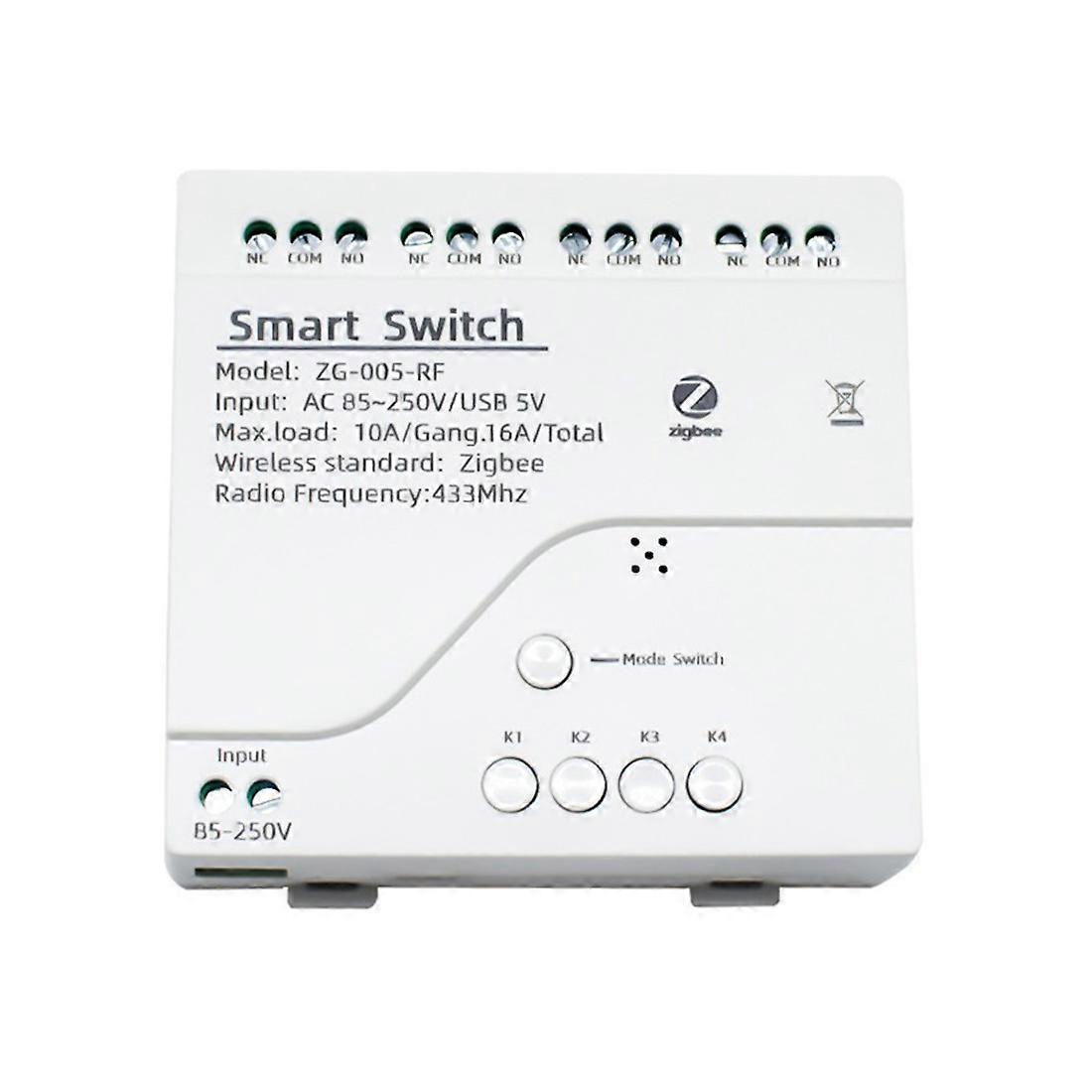 4CH Zigbee Smart Light Switch Module AC 85-250V RF433 Receive 10A Relays Work with Assistant,Tuya S