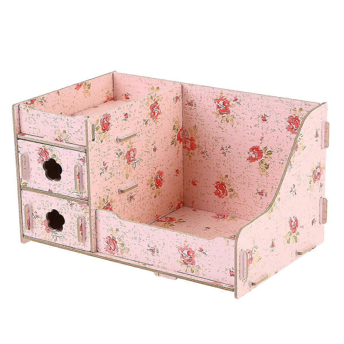 Wooden 3 Layers Drawer Type Cosmetics Storage Box(camellia)