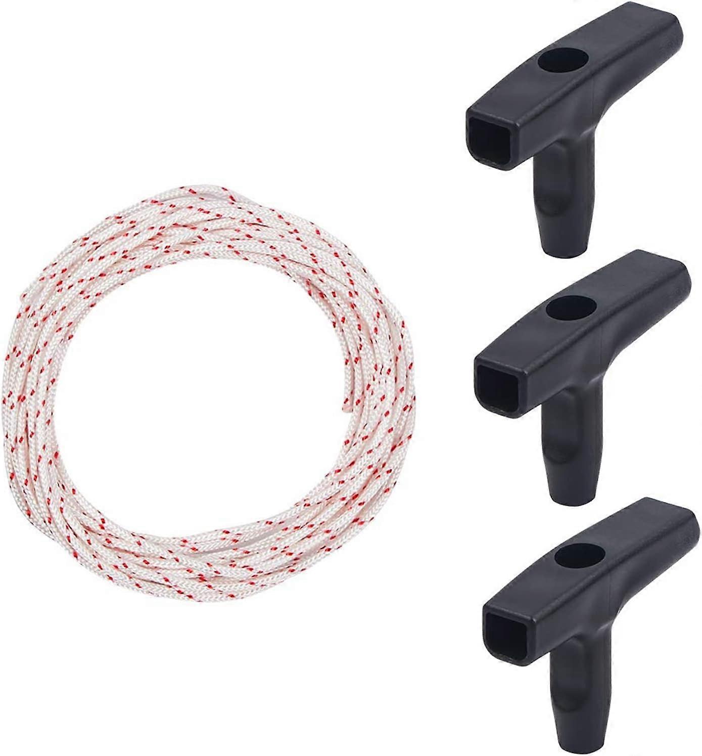 Recoil Starter Rope 10 Meters 3.0mm, Pull Rope with 3 Pieces Starter Handle for Lawn Mower Parts Chainsaw Trimmer Brush Trimmer Engine