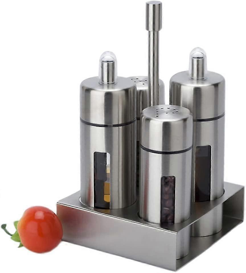 Basic Cruet Set, Stainless Steel And Acrylic Oil And Vinegar Dispenser Bottles
