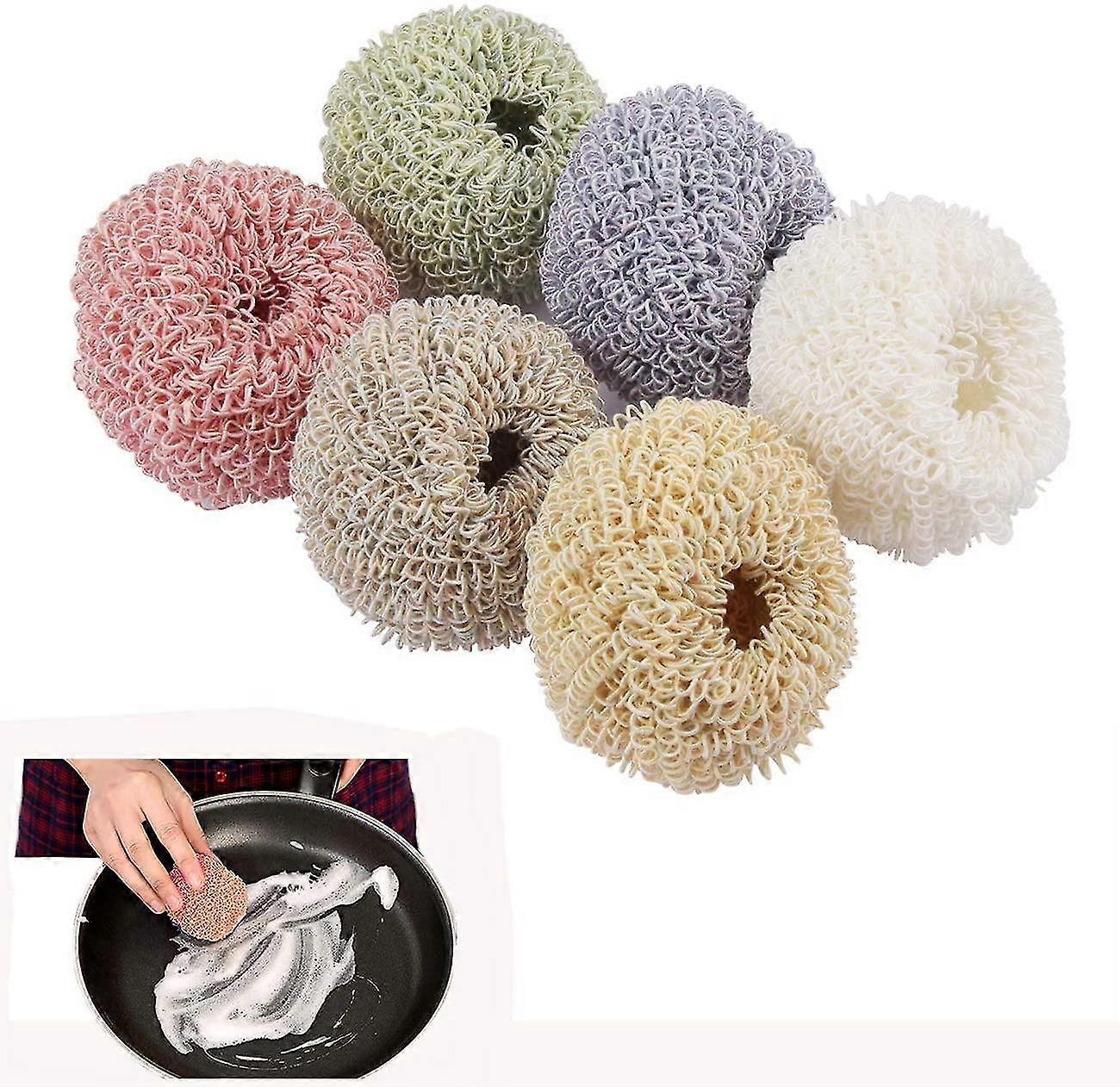 6 Peice Scratch Free Dish Scrubber Scourer Assorted Colors