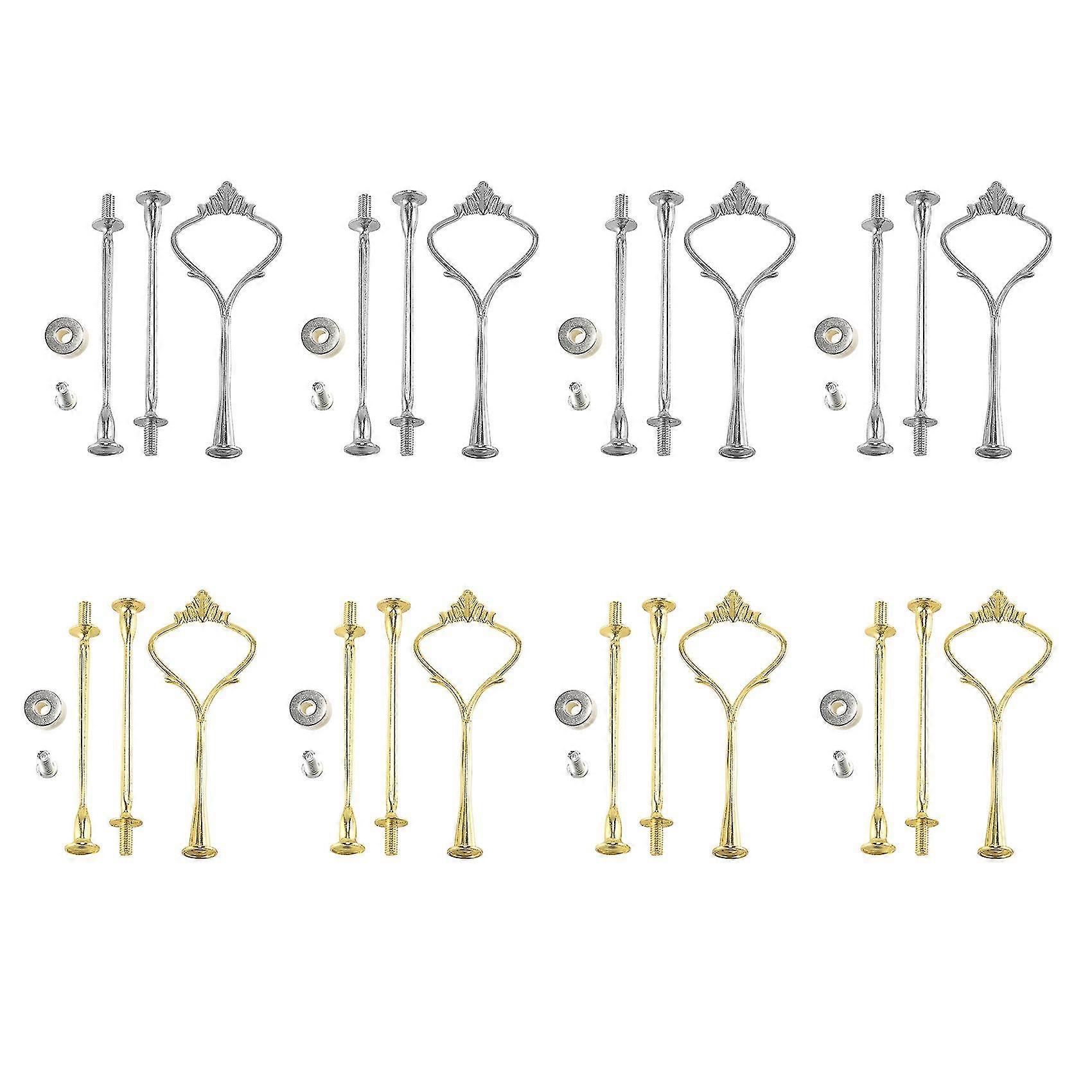 8 set di supporti per torte a corona a 3 livelli, accessori per utensili da cucina per matrimoni e feste, argento e oro