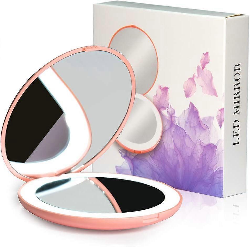 Wall mirror Compact LED mirror. Pink 8.9cm. 3.5"