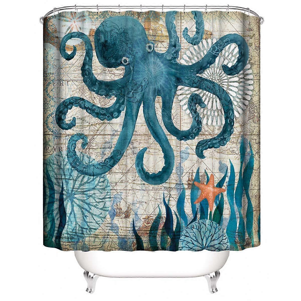 Shower curtain, undersea octopus, waterproof, 165*180cm