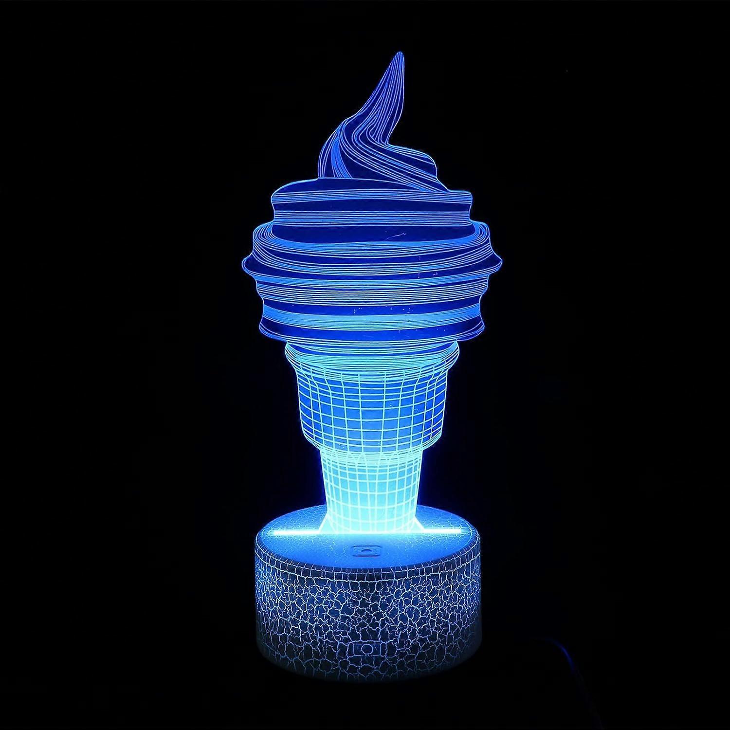 XYC 3D Illusion Night Light LED Ice Cream Table Lamp 7 Color Changing Lights Battery Powered Touch Control Bedside Decorative Lighting for Bedroom