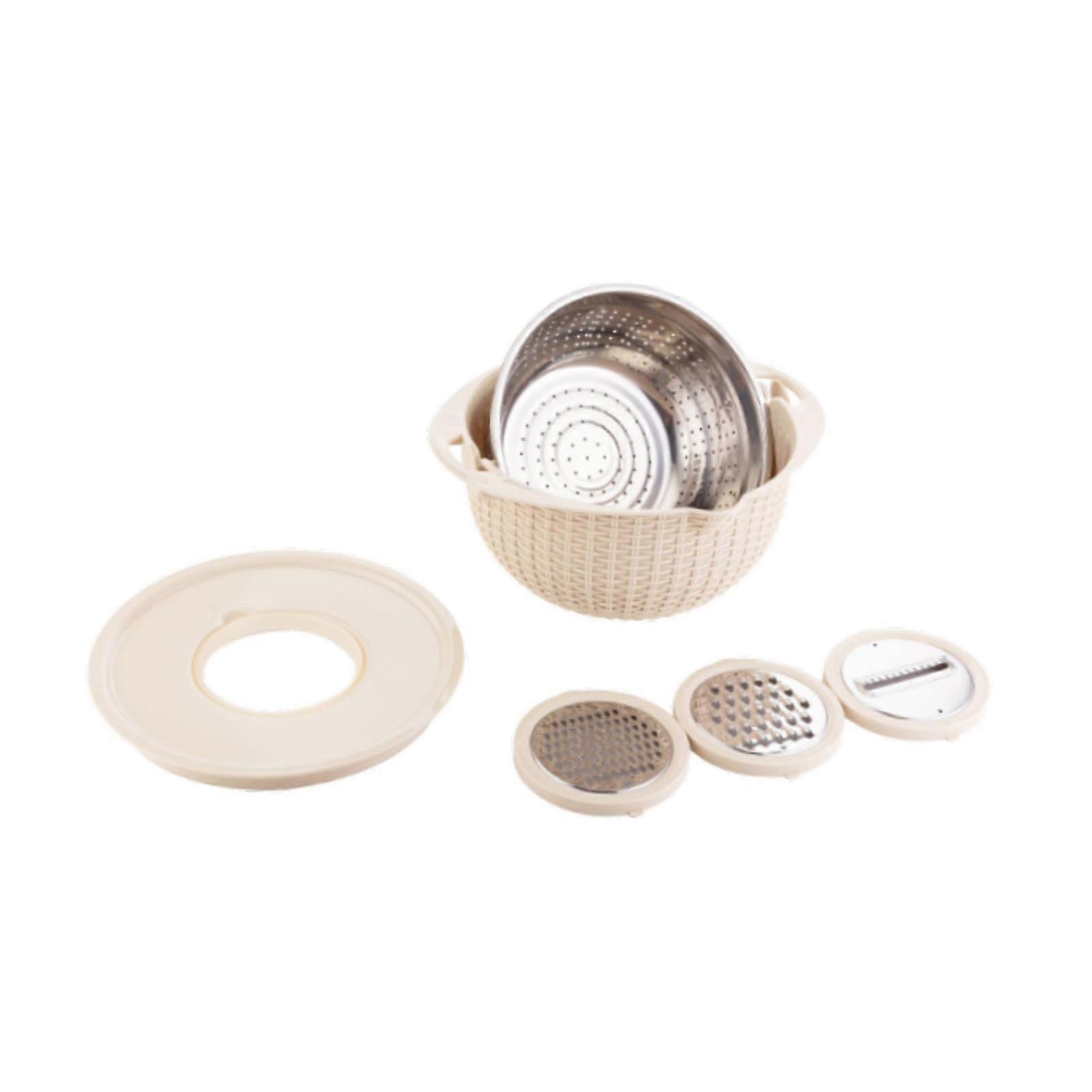 Colander with Mixing Bowl Set Utility Veggie Wash for Slicing Cooking Baking Beige