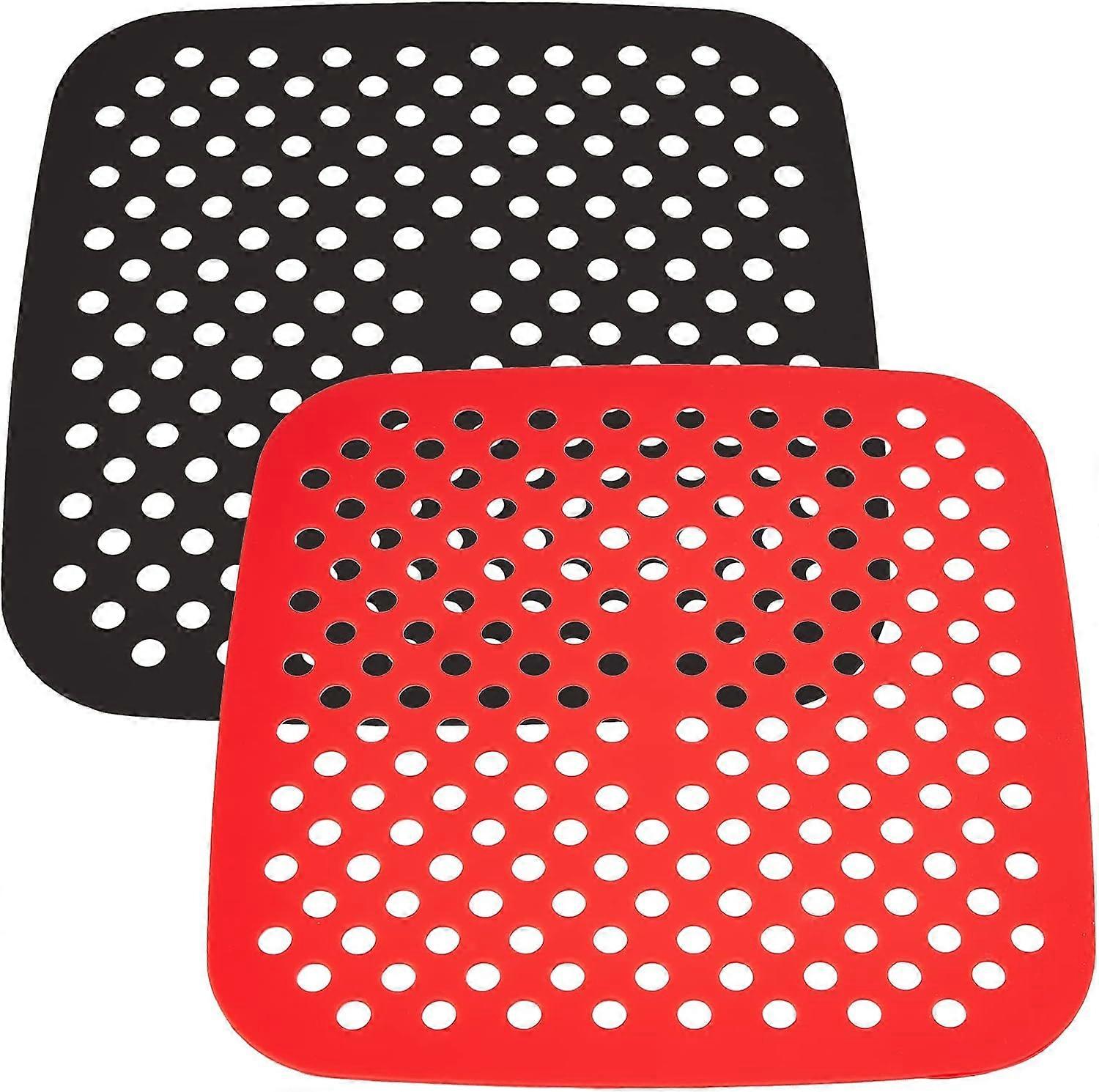 2 Colors Silicone Air Fryer Liners Square Reusable Baking Mat Set Non-Stick Rubber Mat Basket Pad for Parchment Paper Replacement Air Fryer Baking Ste