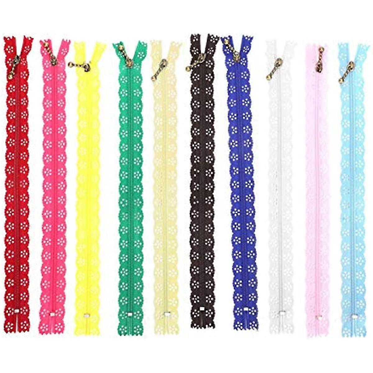 Aiyuego 10Pcs Lace Zipper pour la couture DIY 10 pouces coloré Nylon Decorative Zippers Bulk pour Ta