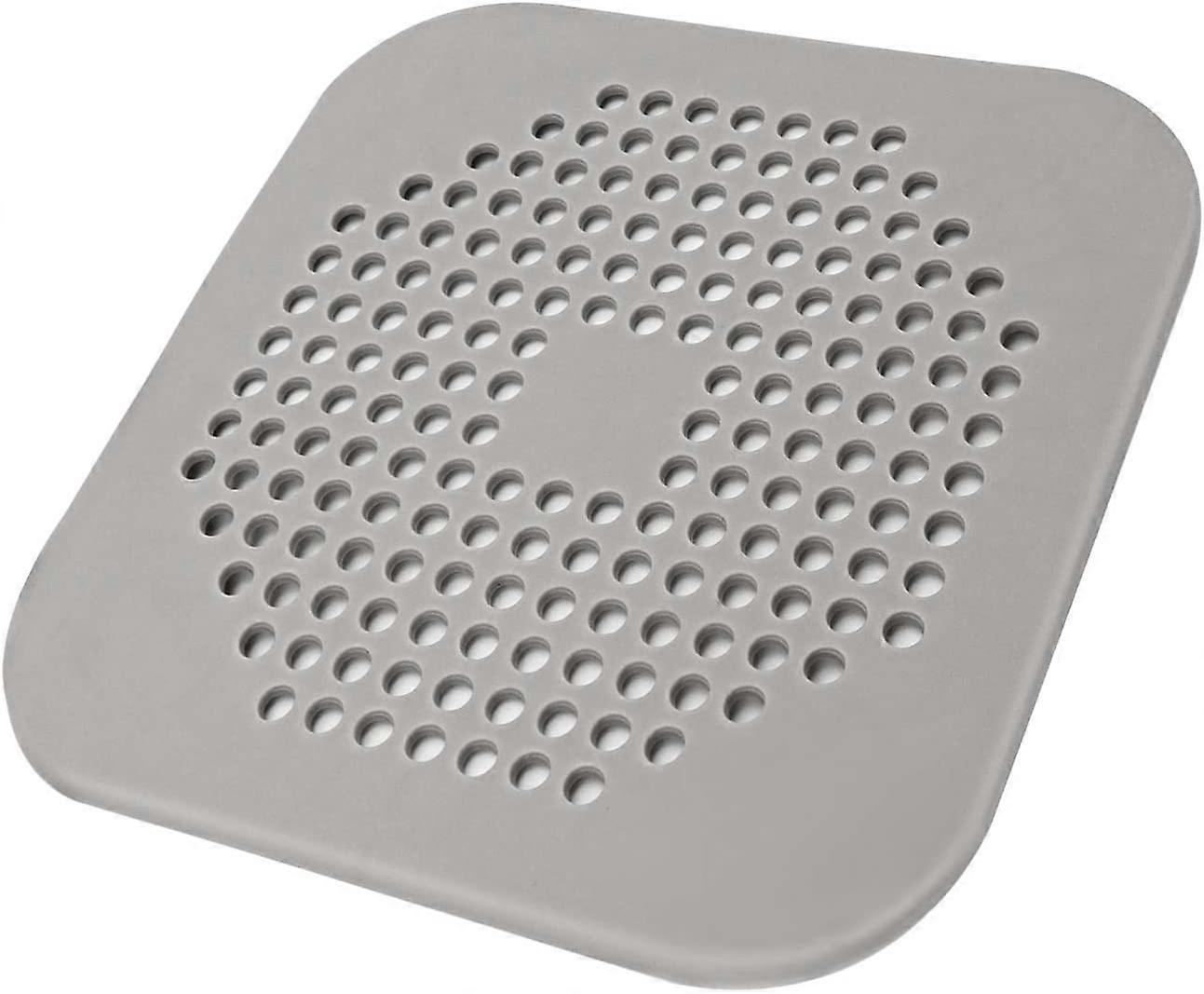 Square Shower Drain Cover 5.7" TPR Flat Silicone Plug Filter Shower Drain Protection Flat Filter Plug with Suction Cup (Grey)