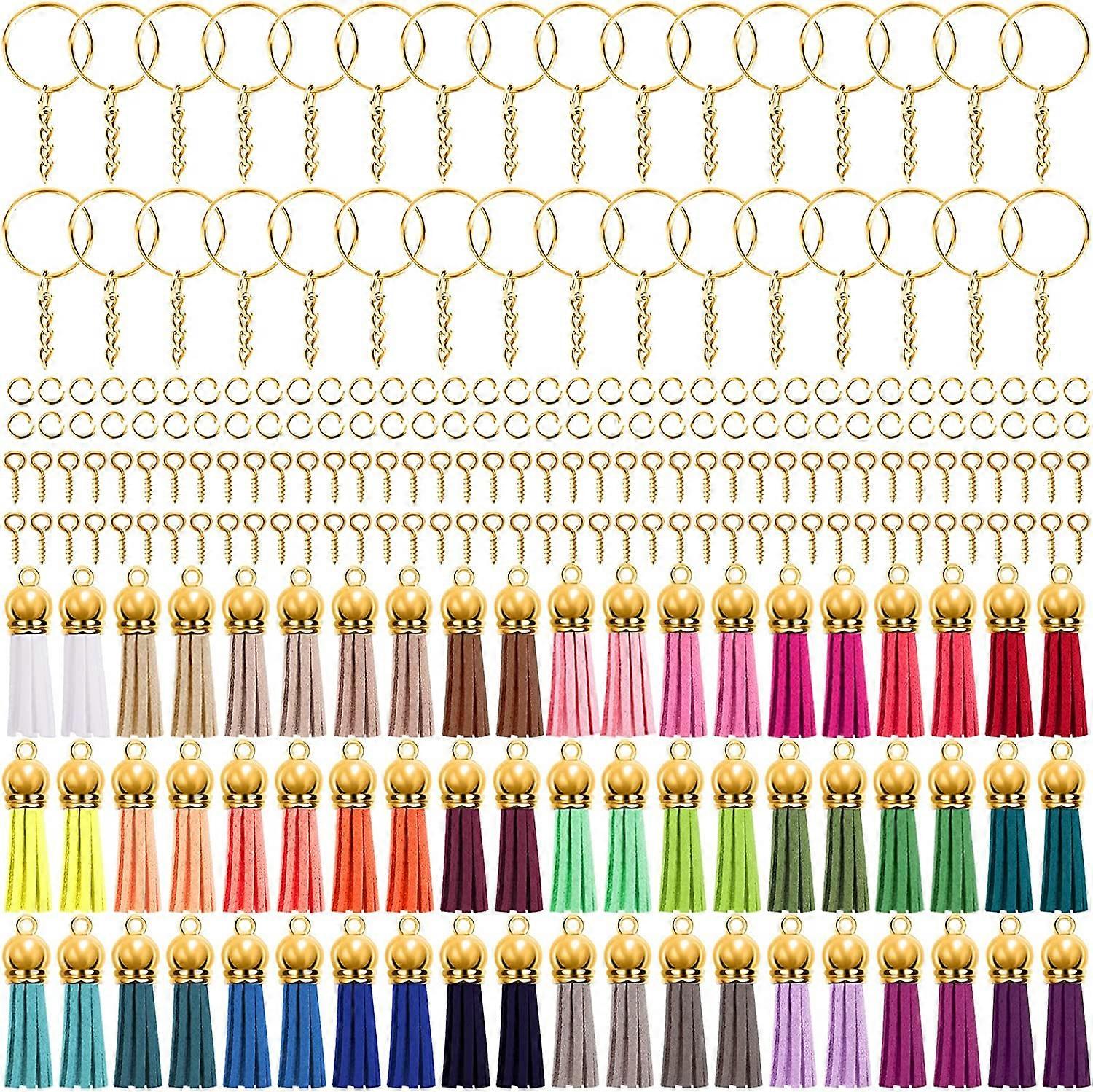 350 Pcs Key Chain Rings with Chain and Jump Rings and Suede Tassels Screw Hooks Keyring Kits for DIY Keyring Jewelry Making (Gold)