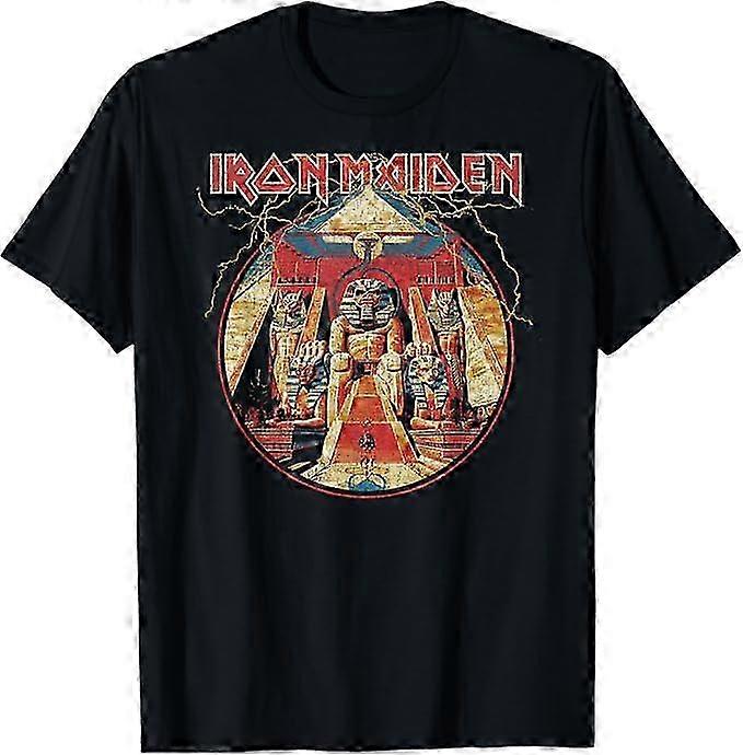 Iron Maiden - Camiseta Powerslave Lightning Circle Material retrô da moda