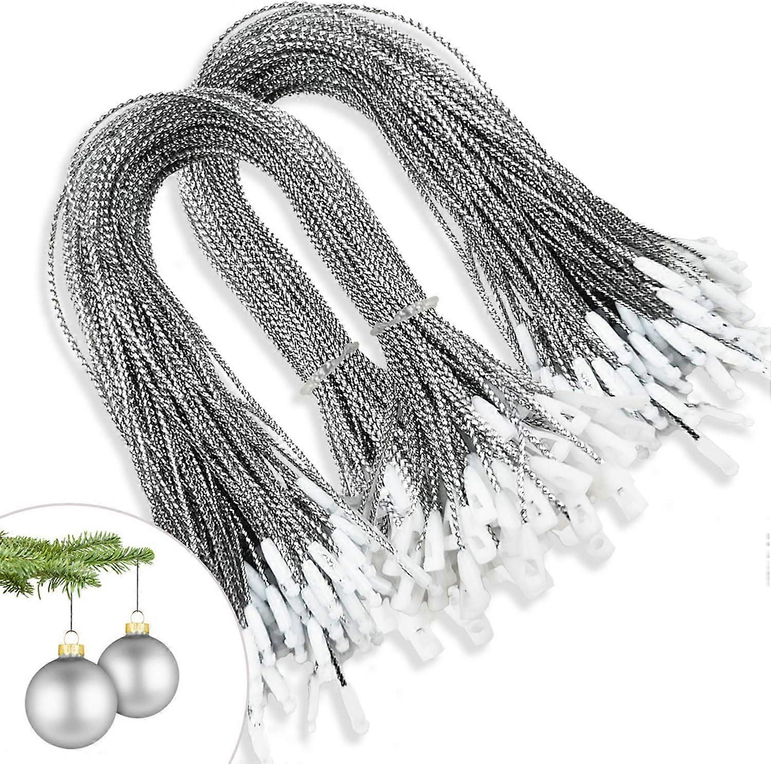 200stk julepynt String Hanger Silver Precut båndkrok for juletre pynt dekorasjoner med Snap Feste