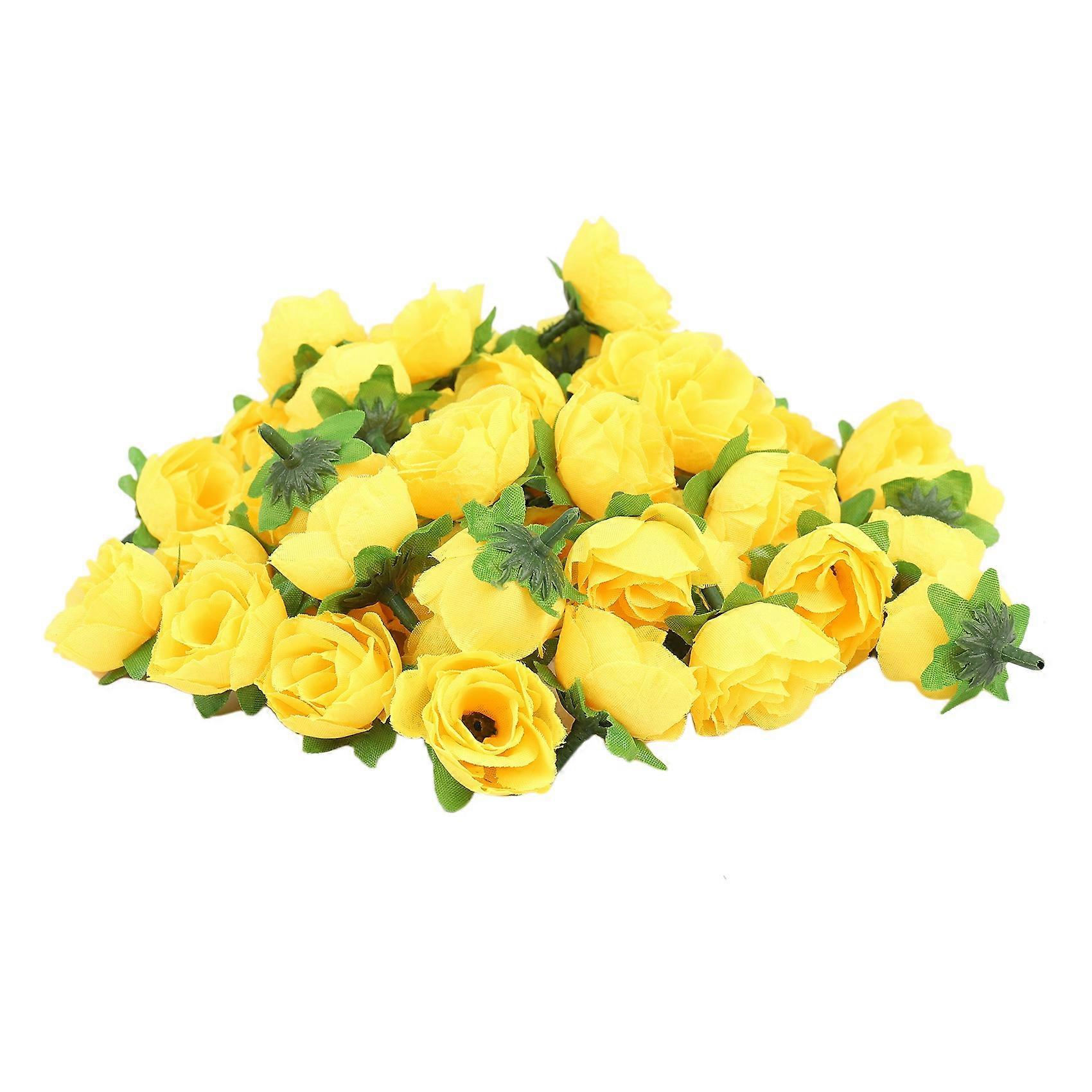 Têtes de fleurs artificielles en soie en tissu jaune pour la décoration Pack de 50pcs