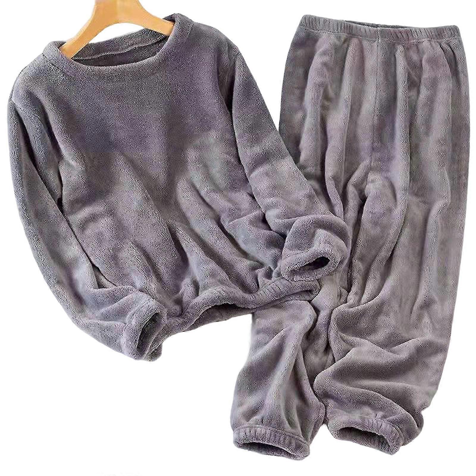 Tjock varm kvinnors pyjamas Set Enfärgad Pullover Rund Hals Pyjamas För Flicka Kvinna Älskare Mamma