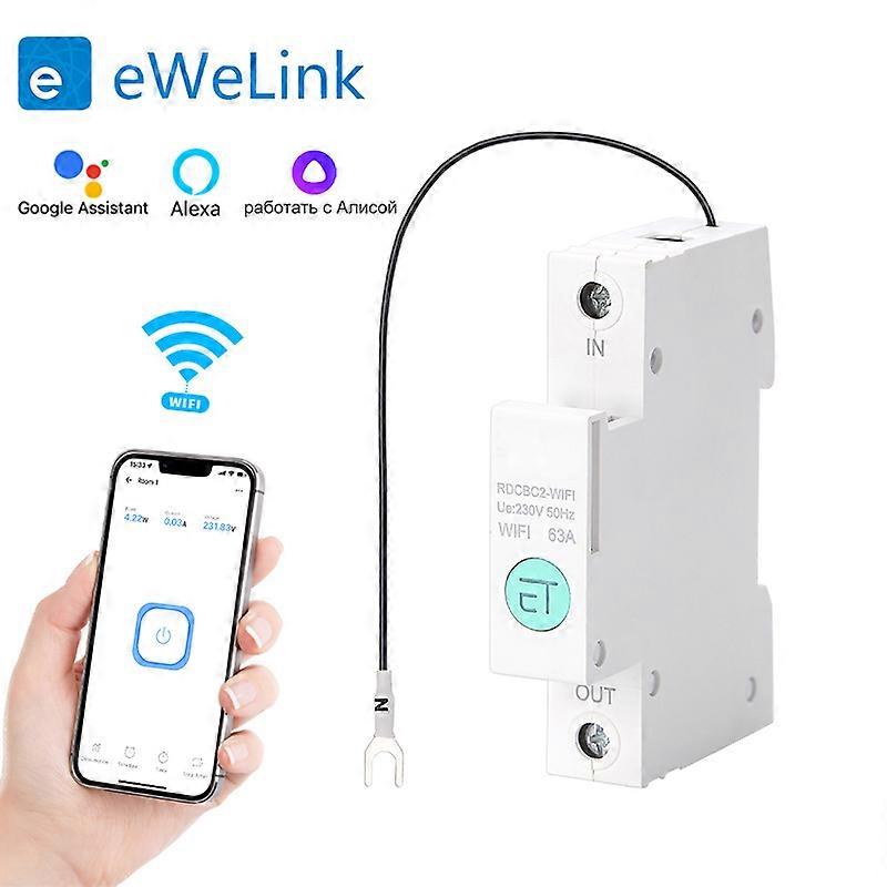 63A WiFi Smart Circuit Breaker 1P With Metering Din Rail Timer Relay Switch Ewelink App For Smart Home Alexa Google Home