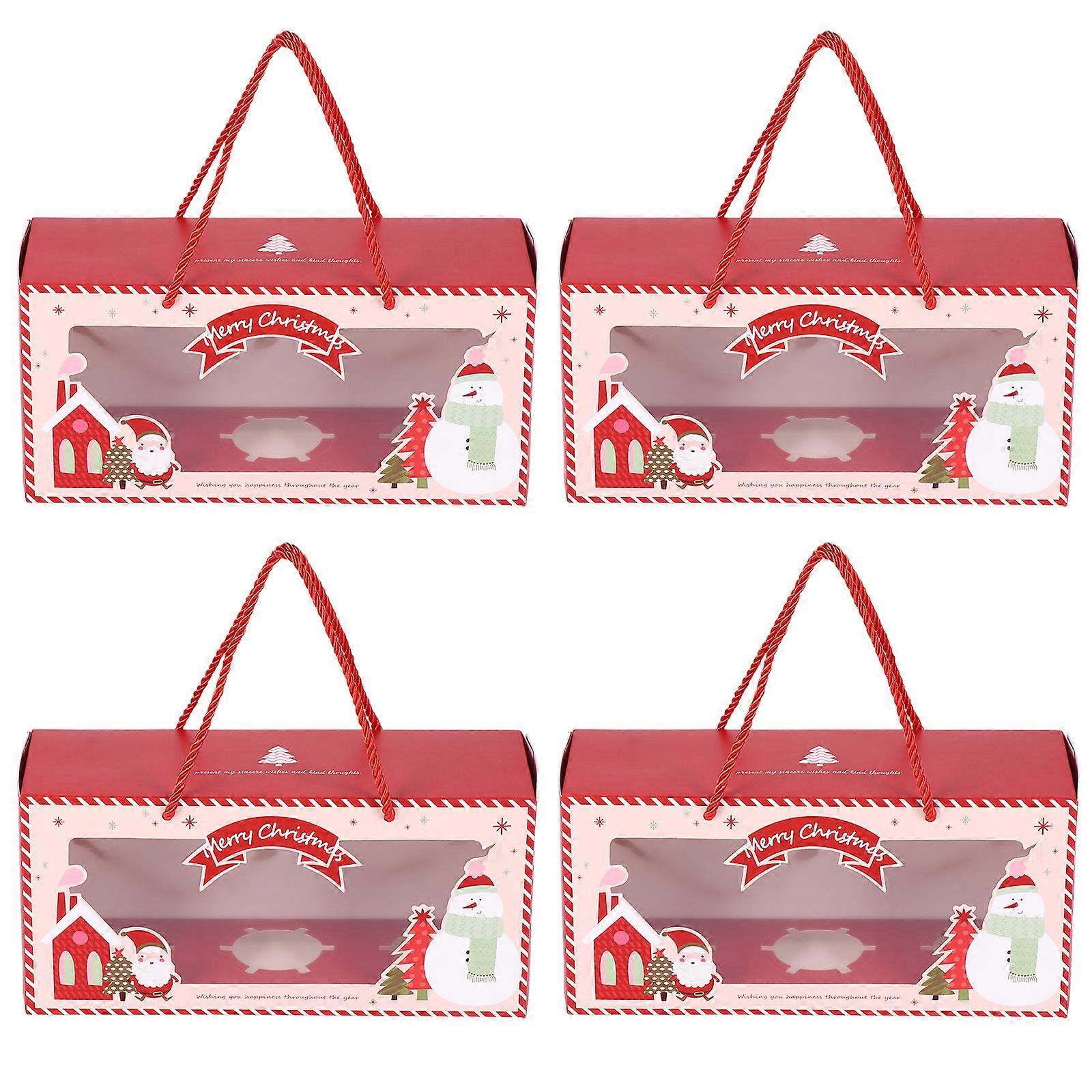4 Pcs Paper Cup Boxes Portable Cupcake Boxes Practical Cupcake Holders (Red)