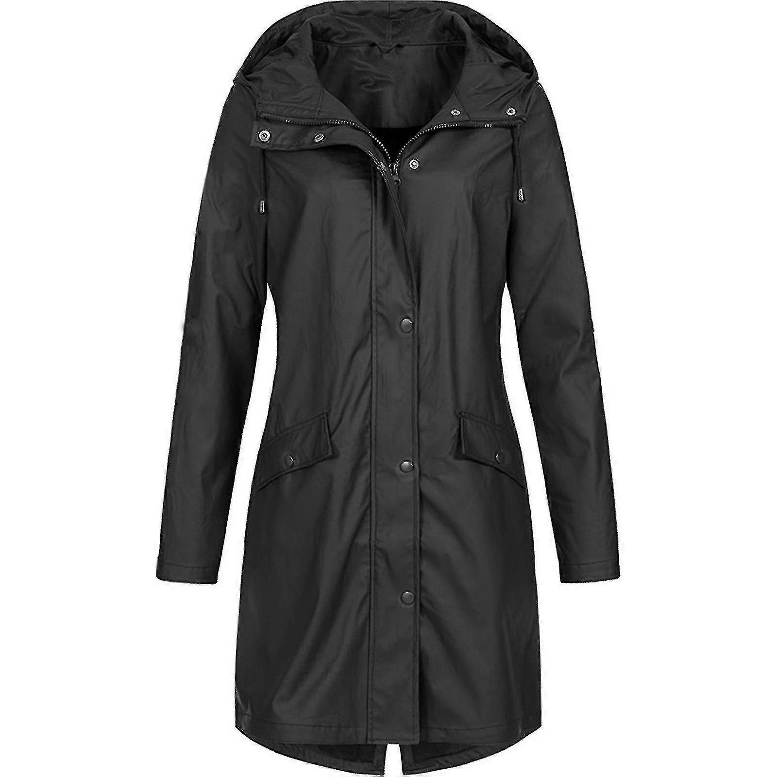Kvinnor Solid Regnjacka Utomhus Plus Size Vattentät Hooded Regnrock Vindtät-yky