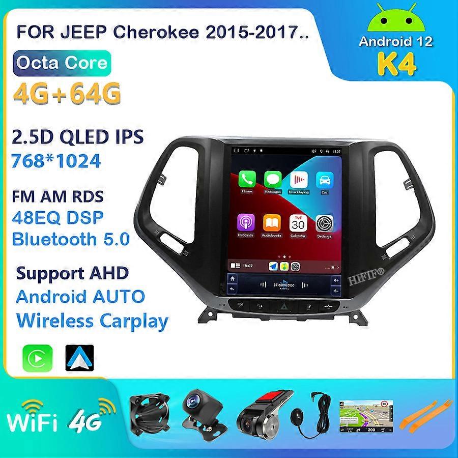 6+128G Android 12 Tesla Style Car Radio Multimedia Video Player For Jeep Cherokee 5 KL 2013-2018 Carplay Auto GPS Navigation BT