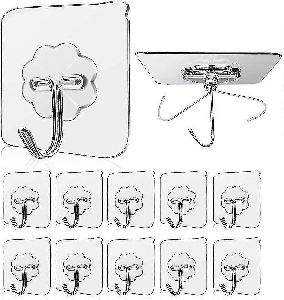 Wall Hooks 33lbs/15kg(max) Transparent Reusable Seamless Hooks For