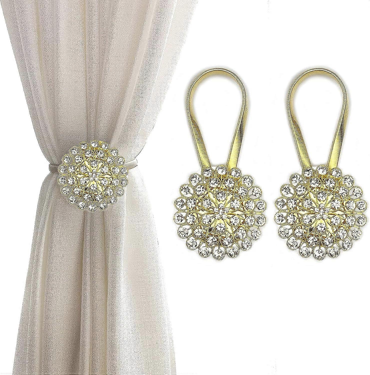 Magnetische Vorhang-Raffhalter - 2er-Pack funkelndes Kristallblumen-Design