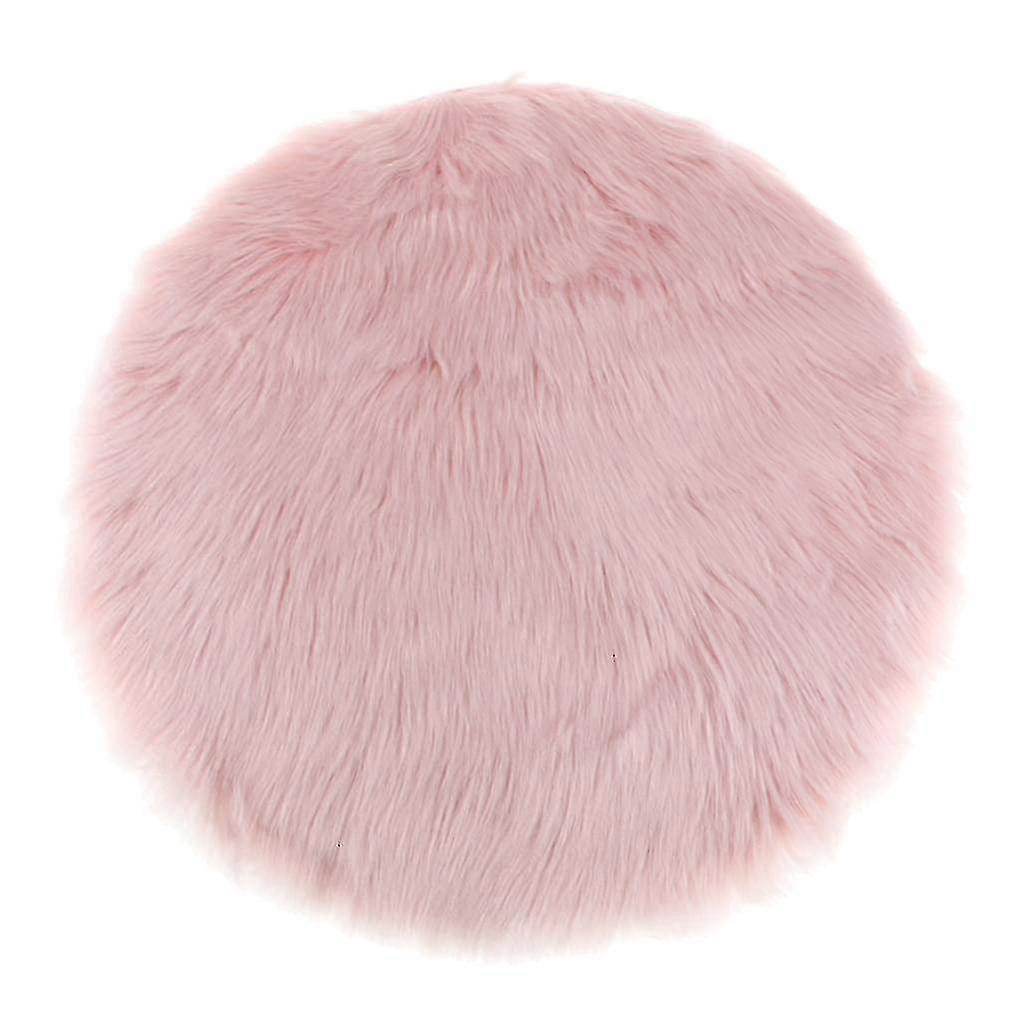 2pcsラウンドウィンターフェイクファーシープスキンぬいぐるみマットシートクッションチェアクッションシートパッドピンク35cm