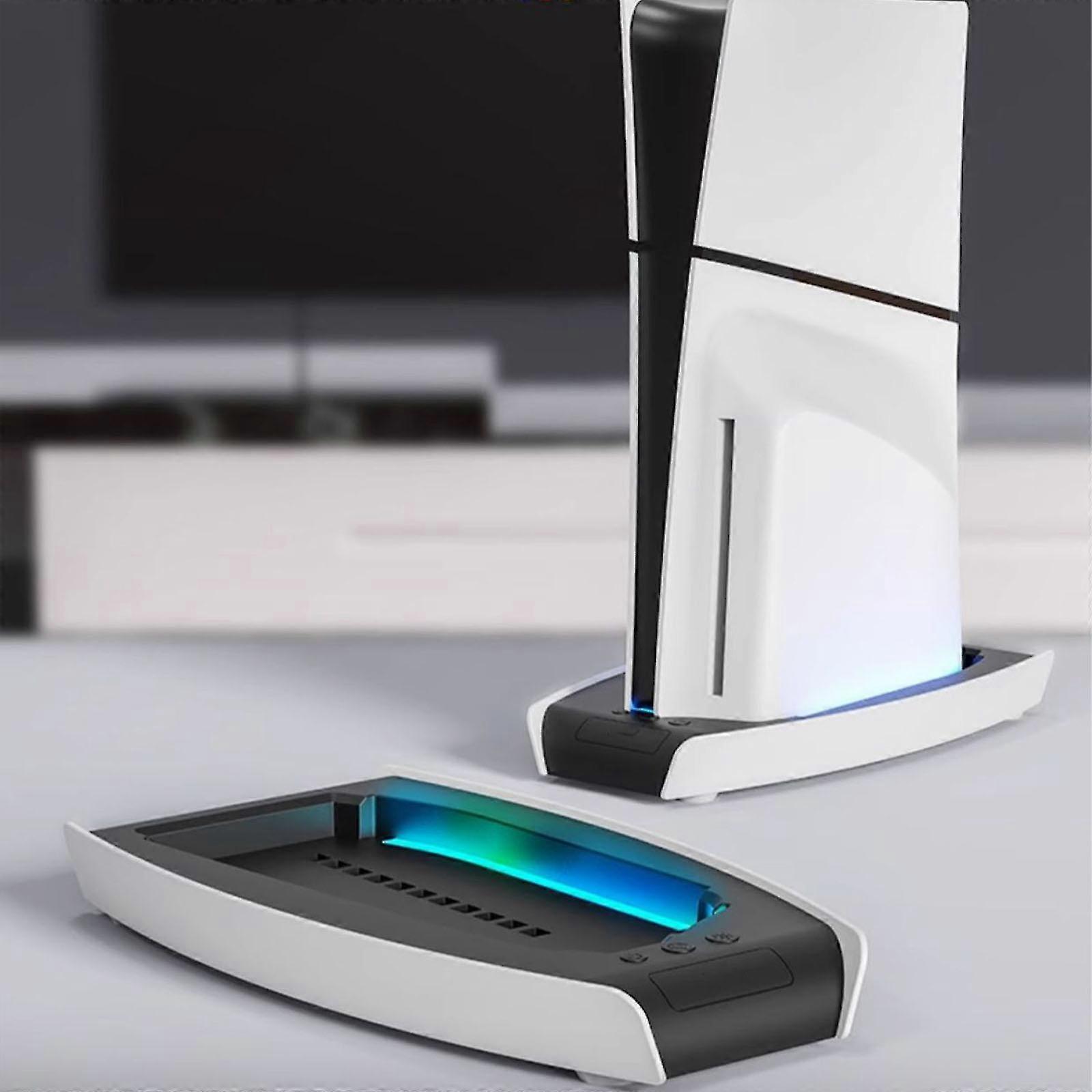 محطة شحن PS5 Slim مع إضاءة RGB لبلاي ستيشن 5 قرص وحدة تحكم الألعاب النحيفة / الإصدار الرقمي ، حامل قاعدة عمودي رفيع PS5
