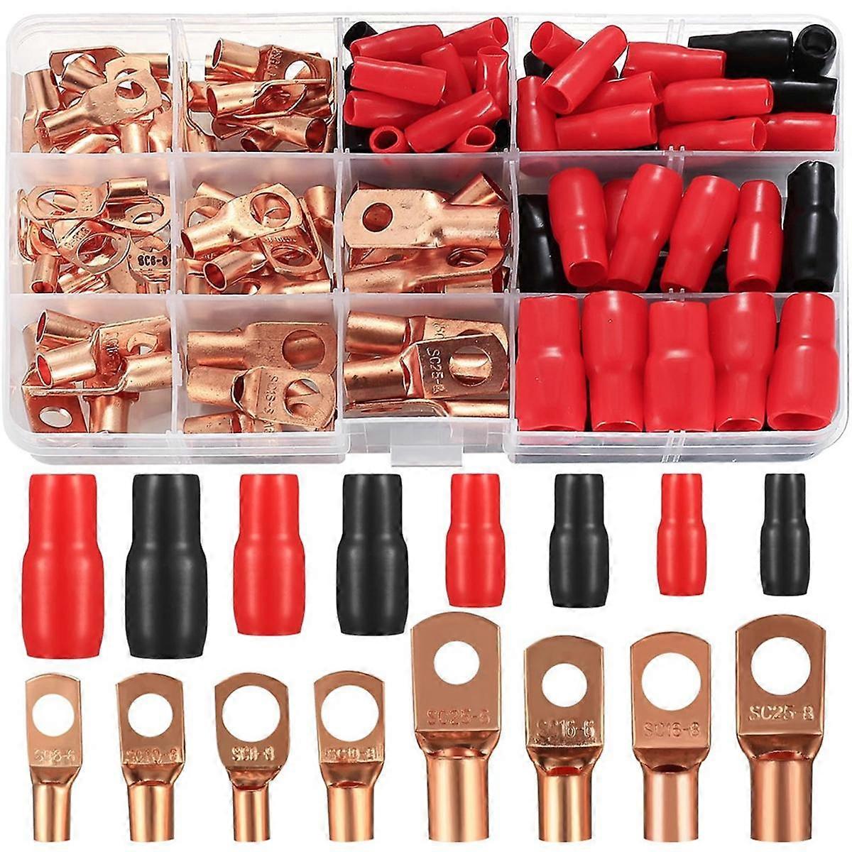 Tube Cable Lug Set, 120 Pieces Pipe Cable Lugs Set, Bolt Hole Tinned Copper Terminals, Crimp Connector, Cable Lug Set